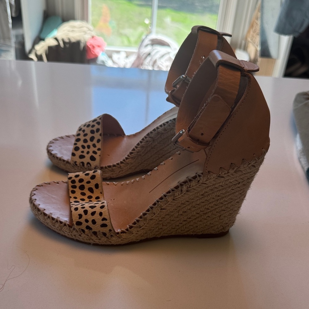 Dolce Vita Tan Wedge Espadrille Sandals with Leopard Strap